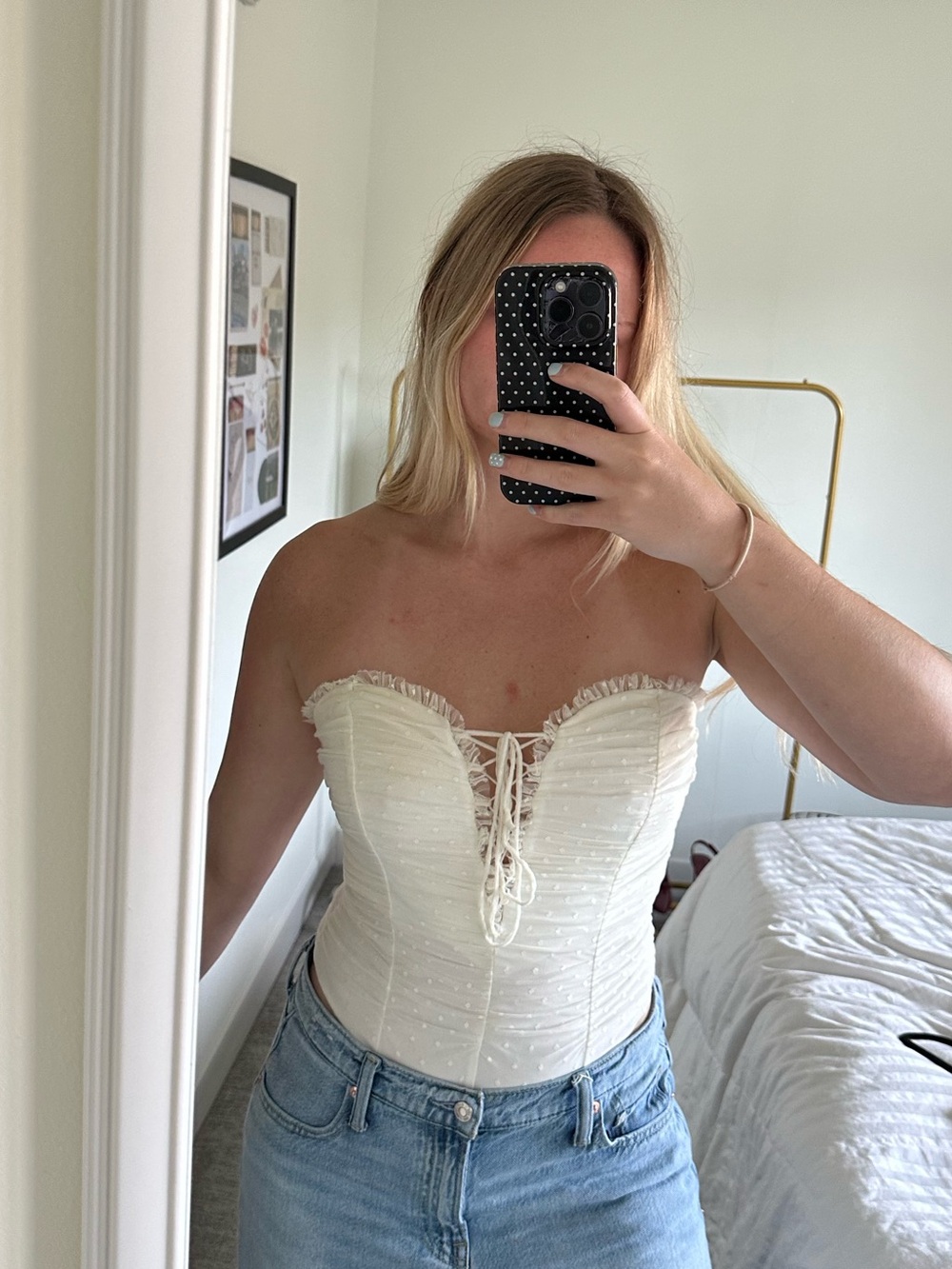 Princess Polly Strapless Lace-Up Body Suit in Cream